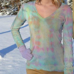 NEW tie dye Cashmere Silk Sweater pullover blue pink purple yellow orange green